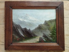 Astrid Walford Tableau Huile Sur Bois Paysage De Montagne 30x25 Cm