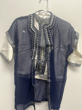 Boy's Moroccan 3pc Jabador Kids Thobe Set Jubbah Bisht Djellaba Navy Blue Size 1