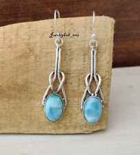 Oval Larimar Earring 925 Sterling Silver Earrings for Women Gemstone Dangle MO**