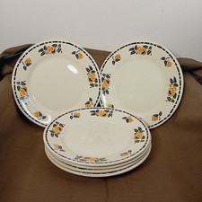 Lot of 6 Choisy Le Roi Iron Earth Plates - Pink Yellow Pattern - Vintage