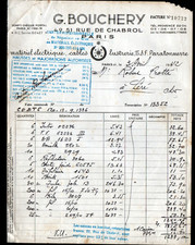 PARIS (X°) Factory of CABLES & ELECTRICAL EQUIPMENT "G. BOUCHERY" Invoice in 1942
