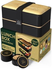 Bento Lunch Box, 2 Pots à sauce & couverts Inclus Micro-Ondable Compartimentée