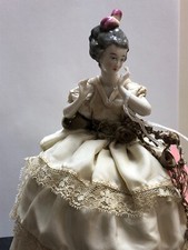 8” Antique German Porcelain Half 1/2 Doll Gray Hair Kister? Cushion Beautiful #S