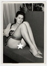 photo woman down on curiosa sofa - vintage 60's print - woman pin-up