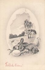 ILLUSTRATED CP HAPPY EASTER RABBITS WITH EGGS VILLAGE - 33273