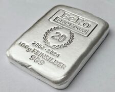 BeKo Precious Metals 100 Gram Silver Bar 999 Fine Silver Cast Anniversary Bar