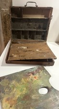 ANCIENNE BOITE MALLETTE DE PEINTRE AVEC PALETTE DE PEINTURE XIXeme COLLECTION
