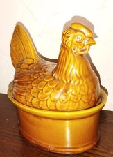 VINTAGE PORTUGAL GEO ZOOMORPHIC FAIENCE CHICKEN TERRINE (no COUGANT)