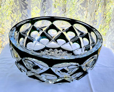 Vintage Val Saint Lambert Cut to Clear Crystal Bowl – Dark Green – 10"