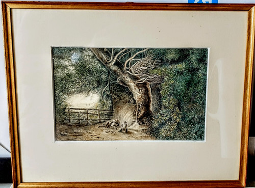 Aquarelle chasse furet - aquarelle, "la