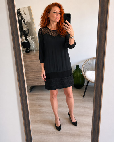 Maje robe noire soie - , dentelle