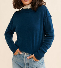 NEW FREE PEOPLE BLUE KORA CASHMERE CREW SWEATER SZ M