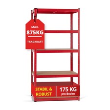 Rangement de Étagère Atelier Charge Lourde Metalilique Rouge 5 Tablette Max875Kg