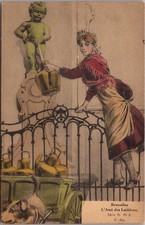 Vintage 1910s MANNEKEN PIS Brussels Belgium Comic Postcard "L'Ami des Laitieres"