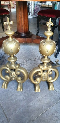 Grands chenets anciens fleurs - ,