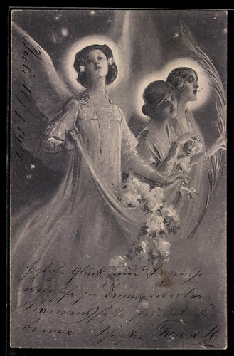 Carte postale ange - avec, fleurs