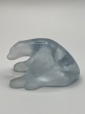 Daum France Pate De Verre Art Glass Polar Bear Seated Figurine Blue