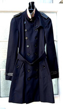 AW 2012 Burberry Prorsum Heritage revisited Navy Trench Coat UK 12 Leather Trim
