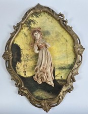 🍀 Cadre victorien doré vintage italien baroque en relief, femme en rose