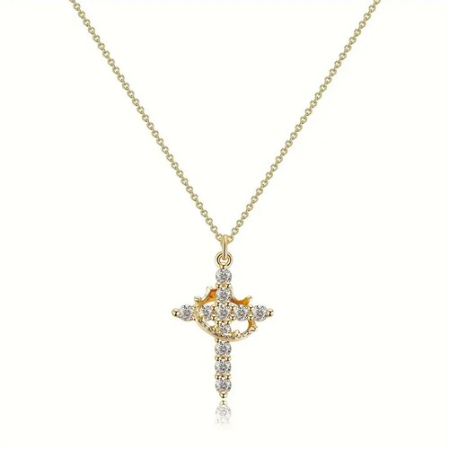 Collier croix couronne chaîne