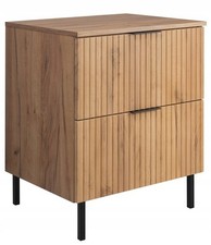 Meuble sous-lavabo sur pied FLOW 60 cm façade rainurée chêne avec plateau