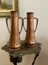Rare Pair Of WMF Art Nouveau Jugenstil Copper & Brass Vases