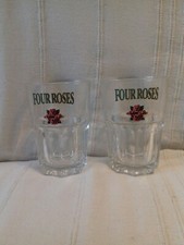 RARE USA☆☆ 2 Large FOUR ROSES Bourbon Whiskey Glasses for Cocktail Bar Pub ☆☆