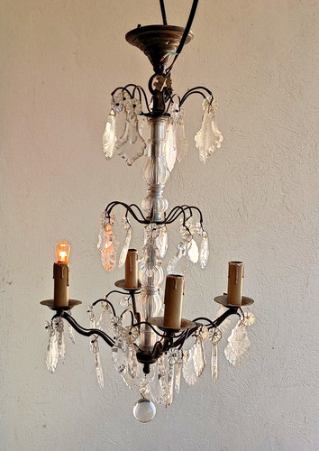 Ancien lustre bronze garni - lustre,