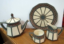 RARE VINTAGE VILLEROY BOCH 1910 METTLACH 3321 TEA SET 4 PC (EZS003633)