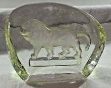 old glass paper press lion sulfide art deco URALINE? uranium yellow green