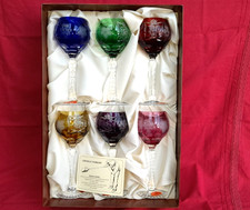 6 VERRES A VIN COULEUR EN CRISTAL ROEMER CRISTALLERIE DE LORRAINE SOUFFLE BOUCHE
