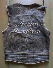 Harley Davidson Men’s BRONCO Distressed Leather Motorcycle Vest | SMALL | Black 