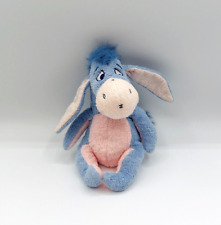 Petite Peluche doudou âne Bourriquet Disney bleu rose oreilles vichy 14 cm assis