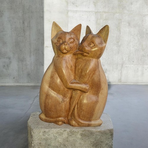 Duo chats sculptés bois - duo,