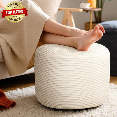 Round corduroy footstool - round,