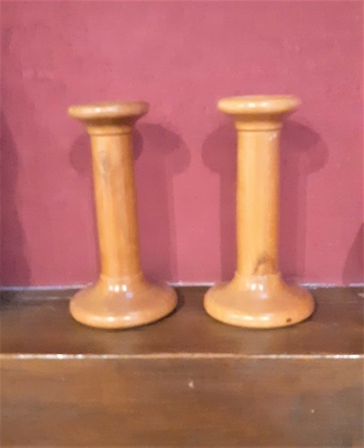 Paire bougeoirs bois - de, en