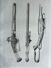 Jules Jacquemart Engraving Eau Forte Etching Oriental Weapons Flint Gun