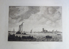 Marie DUCLOS-CAHON (1845-?) EAU FORTE MARINE VUE DORDRECHT HOLLANDE J. VAN GOYEN
