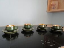 4 EXPRESSO COFFEE CUPS & GREEN SAUCERS GILDING BISTRO HELVETIA "EXPRESS"