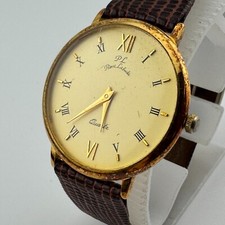 VTG Pierre La Buche Swiss Quartz Watch Unisex 18k Gold Plated Leather New Batter