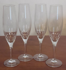4 Vintage ORREFORS Cut Vertical PRELUDE Elegant Glass CHAMPAGNE FLUTES Stems Set