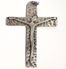 Croix Moderniste Pendentif argent Signée Rey Religion Silver Cross Era DESPRES