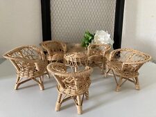 824⚜�� Toy Doll Furniture in Wicker Living Room Chair, Sofa, Table