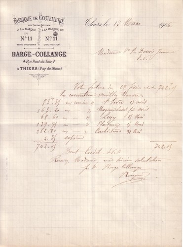 Thiers lettre barge collange - thiers,