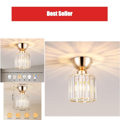 Plafonnier cristal doré - plafonnier,