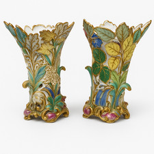 Paire de vases anglais ajourés – Porcelaine polychrome – WT / IR & Co – 14 cm