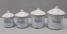 -4 ANCIENS POTS A EPICES TÔLE EMAILLEE POIVRE CHICOREE PATES FARINE    D