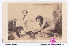 COMBAT DE COQS & JEUNES GRECS, COCKFIGHT, CDV ALBUMINÉE, PEINTURE GÉRÔME-Z10