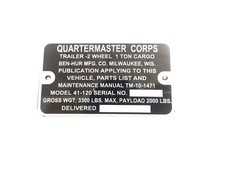 Données Plaque Pour À Ben Hur 1 Remorque GMC Dodge Chevy G501 G502 G506 G508 #