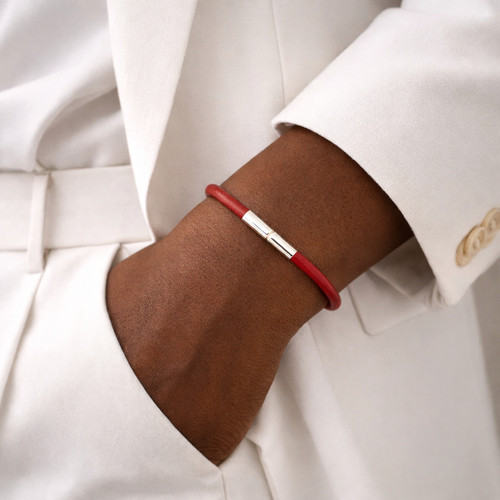 Cuir rouge bracelet 3mm - rouge, –